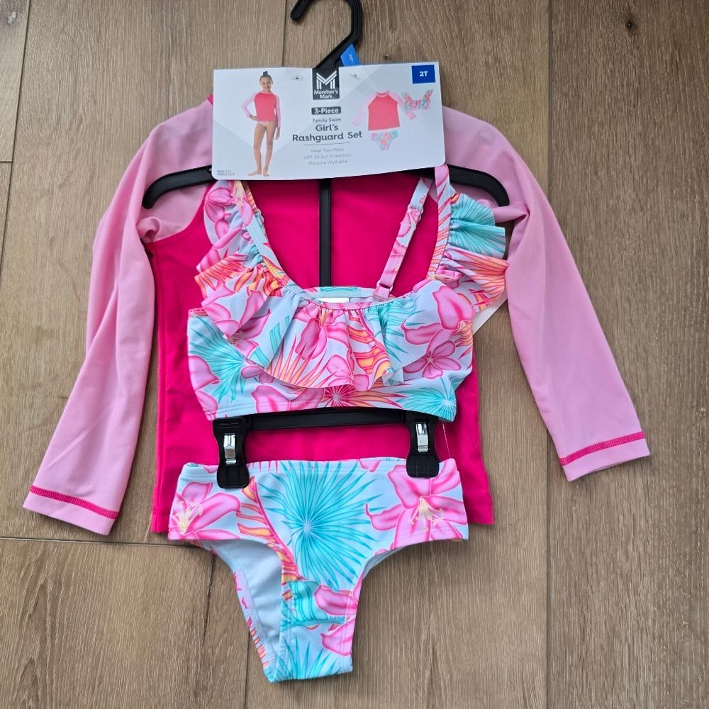 Nwt 3 piece girls rashguard set Member's mark